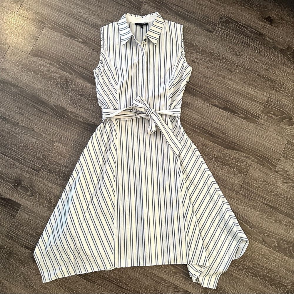Lafayette 148 Striped Asymmetric Button Down Midi Dress